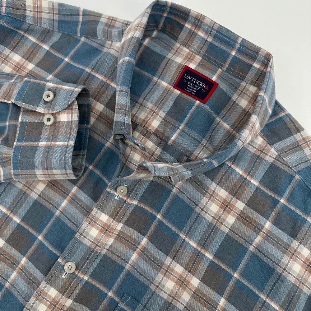 UNTUCKit Button Down Shirt Men's XXXL Blue Plaid Wrinkle Free Long Sleeve